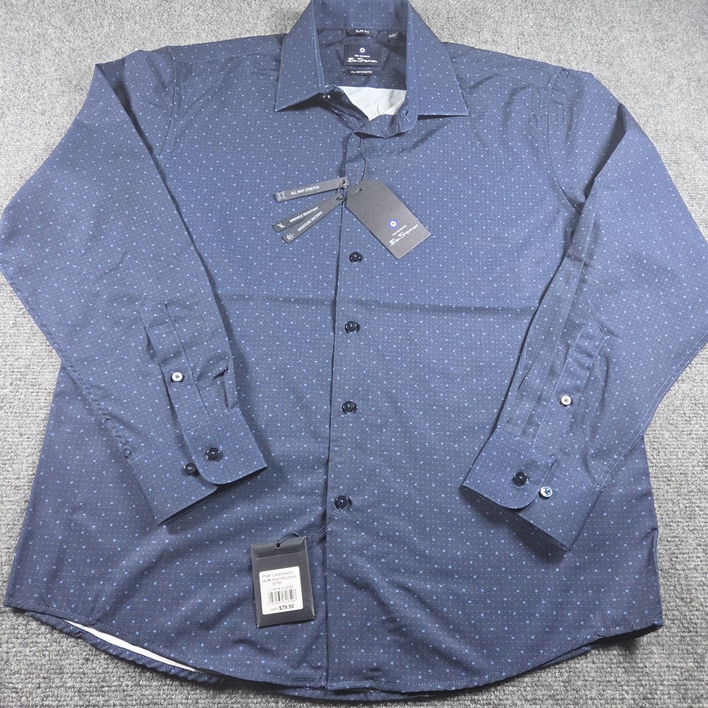 The Original Ben Sherman Men's Button Up Shirt All Way Stretch Navy Geometric L